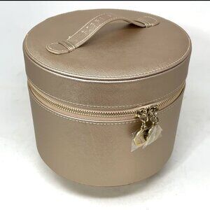 NEW Bobbi Brown Gold Round Train Case Toiletry Makeup Cosmetics Bag Red Mirror